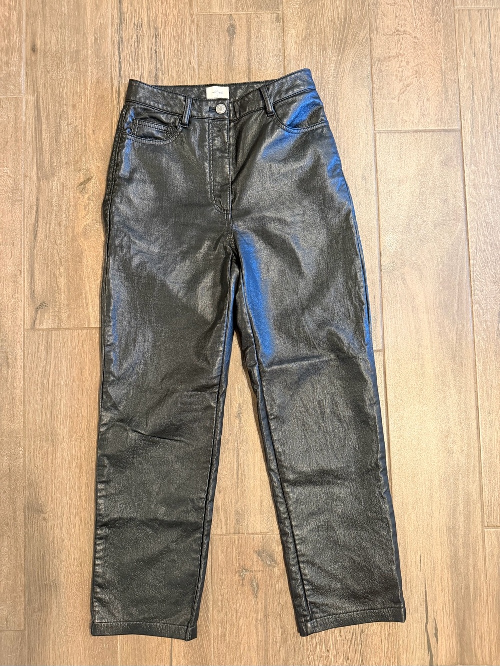 Wilfred faux black leather straight leg pants size 2